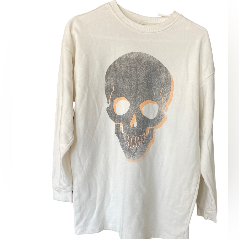 Grayson Threads Cream Sweatshirt with Gray and Orange Skull Graphic